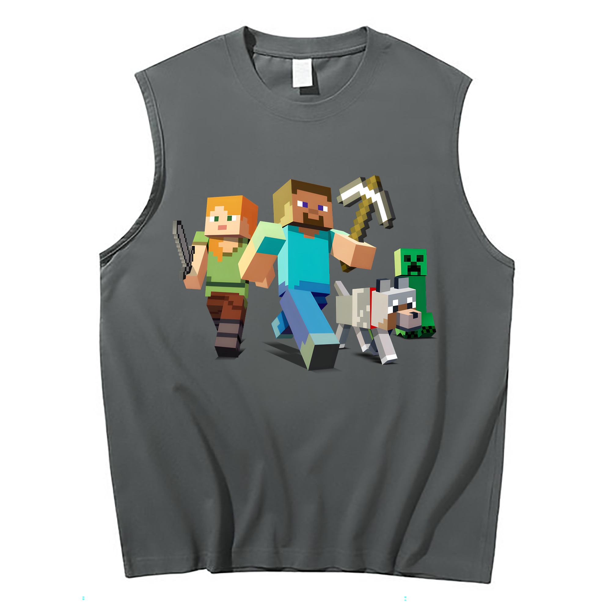 （画像用） マインクラフト ブロックの世界 Minecraft MC Block world コットン100％タンクトップ（フロントプリント）